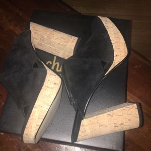 Charles David suede cork platforms